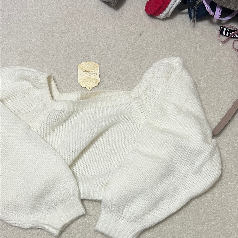 Altar'd State Off-the-Shoulder Sweater in White